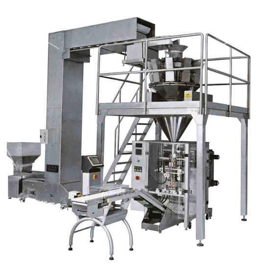 Élévateur + peseuse multitête + Machine vertical + Control du poids pour fruits secs